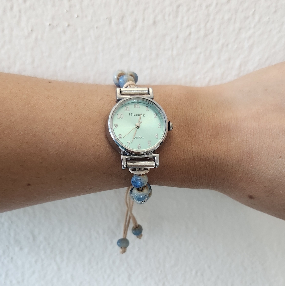 Ceramic Green Dial Beaded Bracelet Watch With Wax Rope - Picture 11 of 12